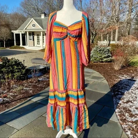 NWT Farm Rio Rainbow Stripe Maxi Dress Medium - Picture 11 of 16